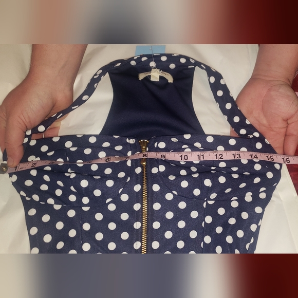 Tatyana Dasha Retro Pinup Navy Blue White Polka Dot ZipUp Bustier Bra Tank Top - Picture 9 of 9